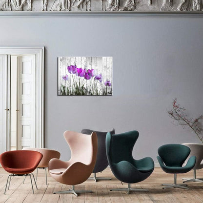 Tulip Wall Art for Bedroom Abstract Purple Flower Canvas Print 12"X16"Wall Art Painting for Living Room Wall Decor and Artwork Modern Home Decorations Framed Wall Art Photo Canvas Prints Ready to Hang