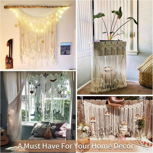 Macrame Wall Hanging, Large Woven Wall Hangings, Boho Cotton Handmade Macrame Backdrop Wall Decor for Wedding Living Room Bedroom Gallery, 37"X 45"