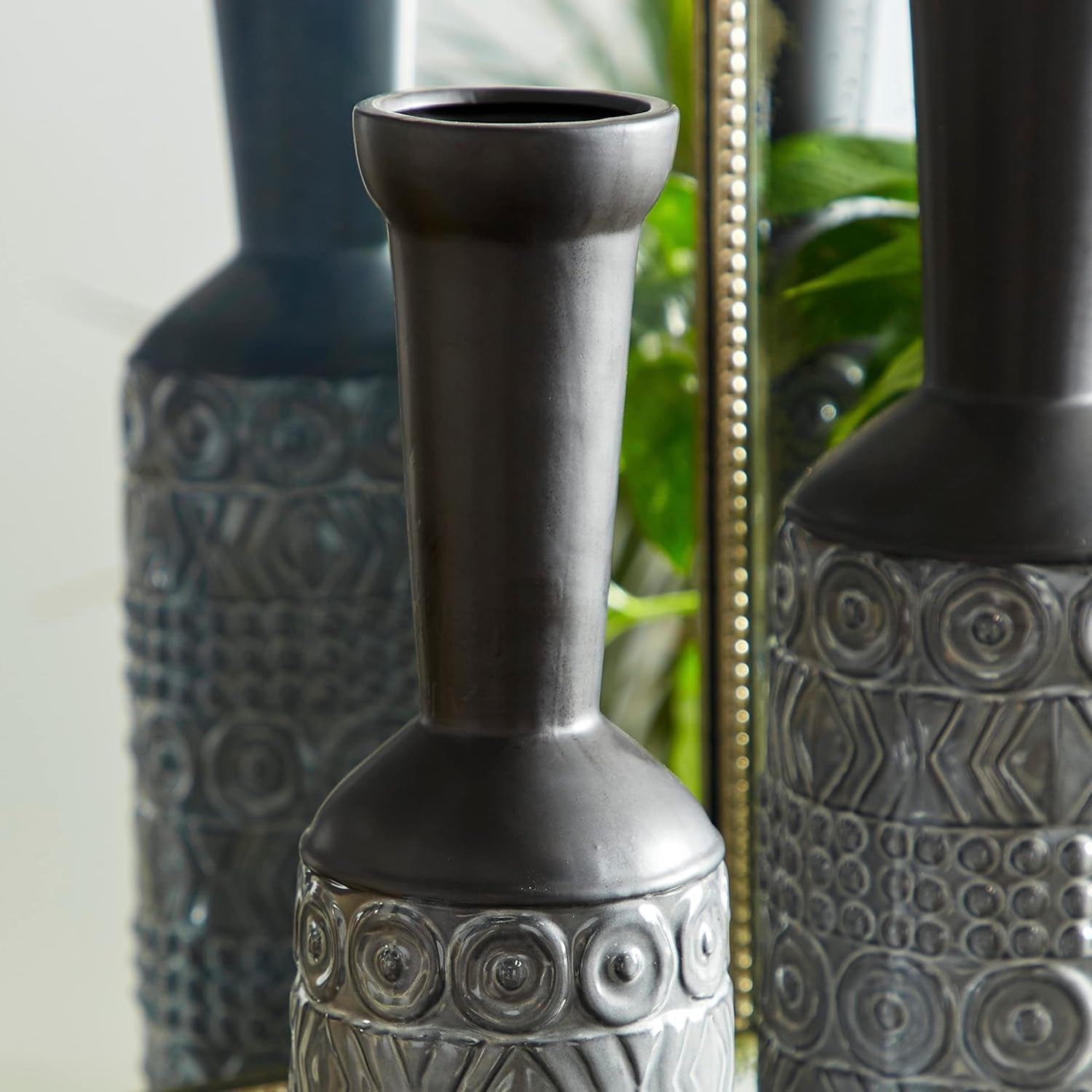 Vase, 4" L X 4" W X 16" H, Grey