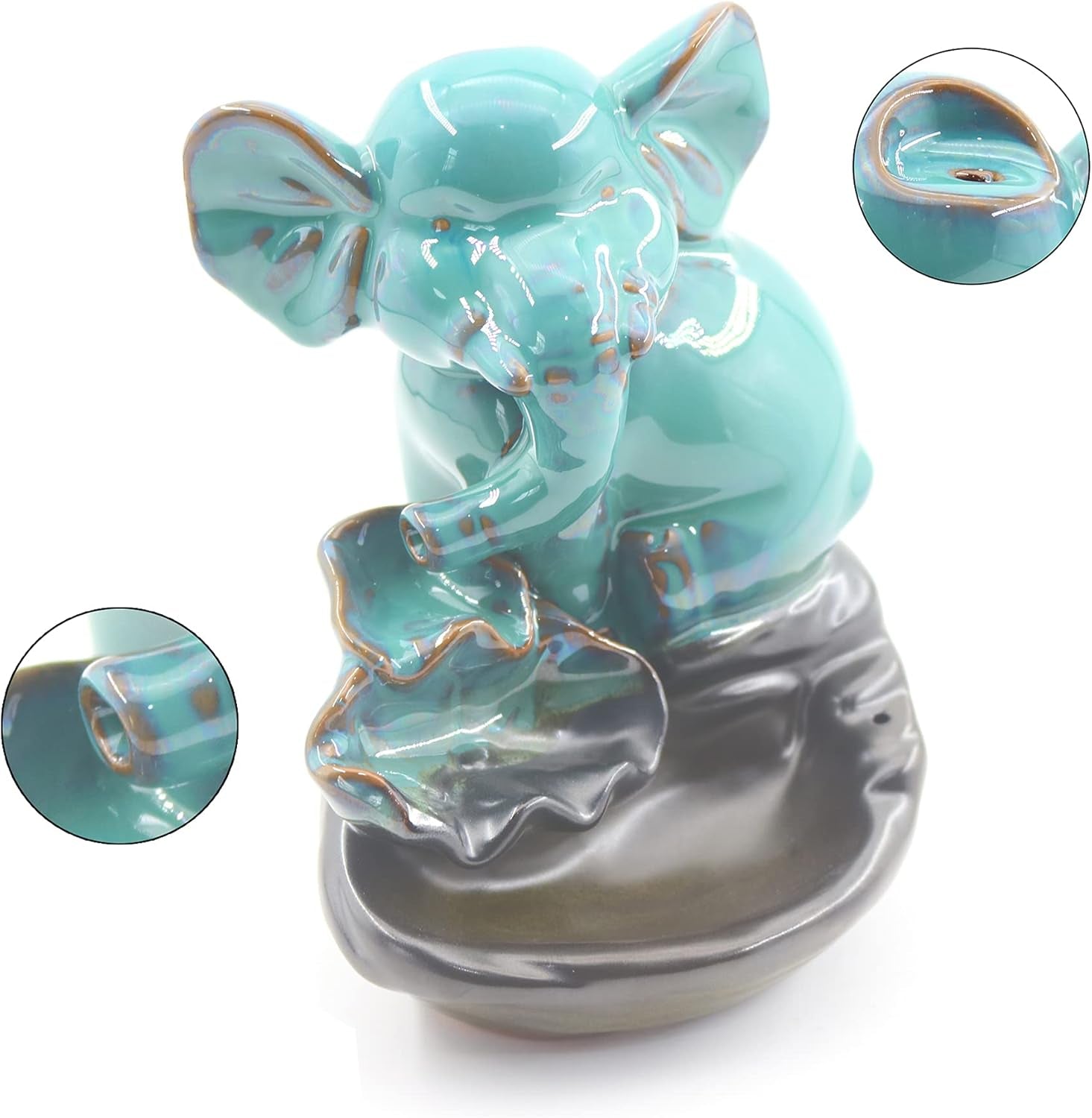 Ceramic Waterfall Incense Burner Ceramic Backflow Incense Holder Elephant Antique Ceramic Aromatherapy Ornament Home Decor Yoga with 15 Incense Cones and Accessories