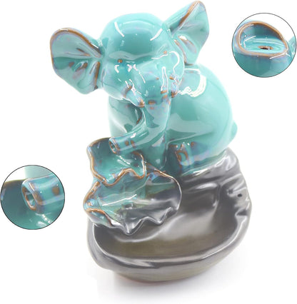 Ceramic Waterfall Incense Burner Ceramic Backflow Incense Holder Elephant Antique Ceramic Aromatherapy Ornament Home Decor Yoga with 15 Incense Cones and Accessories
