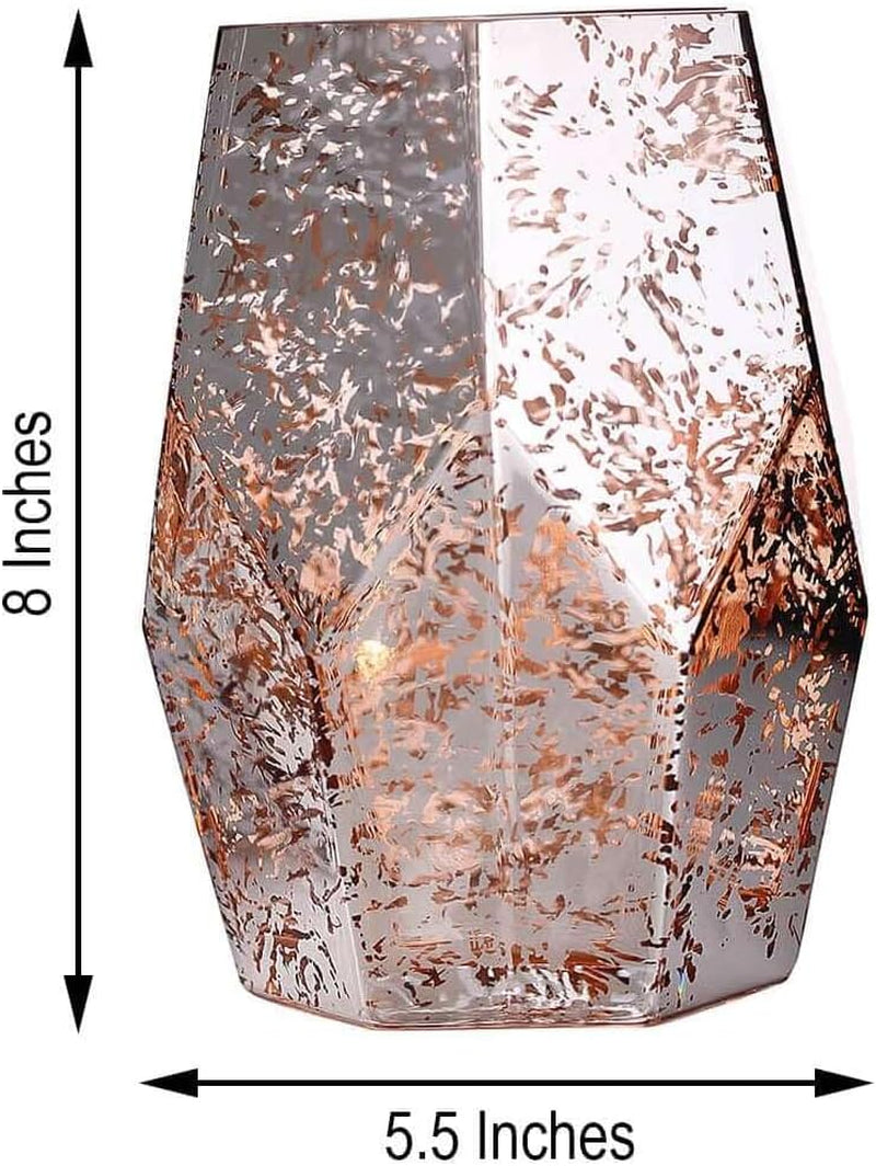 2 Pack 8" Pentagon Geometric Vases Mercury Glass Candle Holders - Silver | Rose Gold