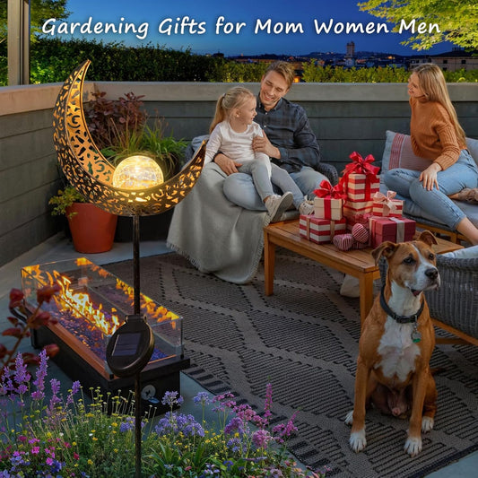 Moon Solar Lights Outdoor Garden Decor Gifts for Women,Waterproof Stakes Yard Decorations for Lawn, Patio Accessories, Backyard Ornaments Birthday, Mom Grandma (Bronze)