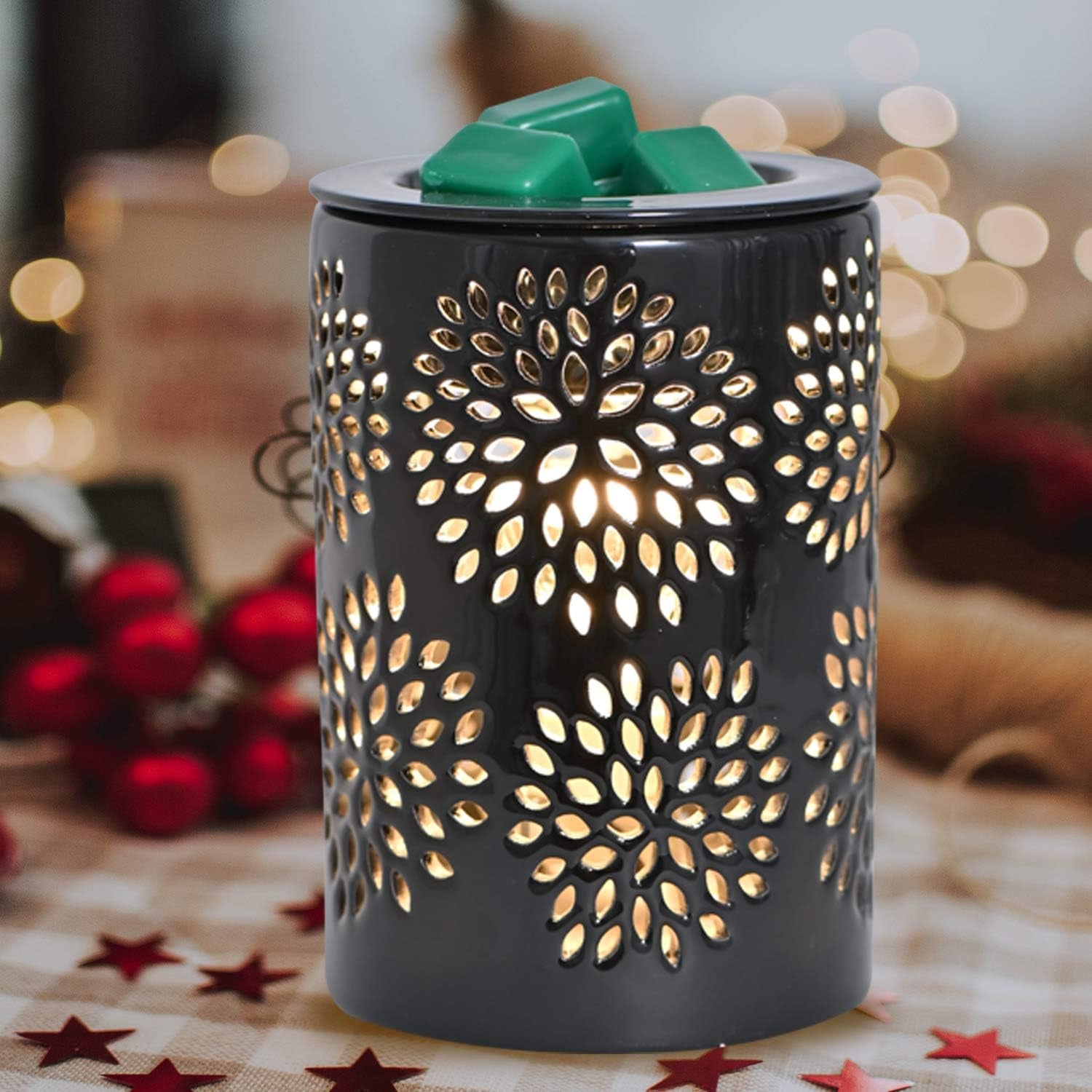 Ceramic Wax Melt Warmer with Timer and Silicone Dish,Candle Wax Warmer for Scented Wax & Essential Oils,Ideal Gift for Home Office Kitchen(Black)