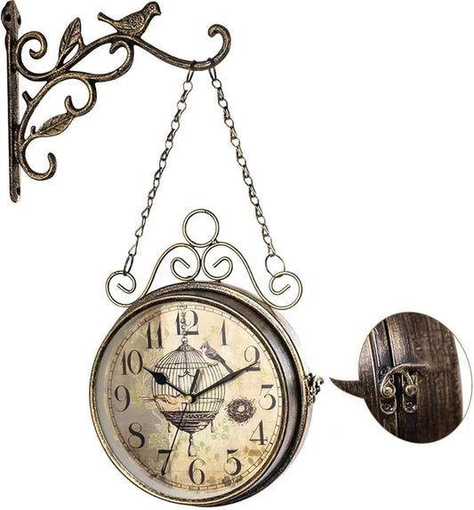 Vintage Double-Sided Retro Rust Wall Clock - 8" Non-Ticking Silent Quartz for Office, Bedroom, and Living Room Decor