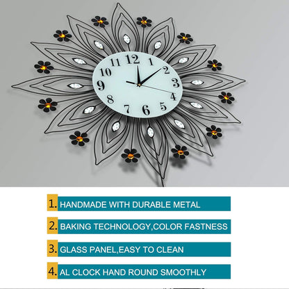 Large Pendulum Wall Clock,Non-Ticking Silent Quartz Metal Wall Clocks,Flower Fancy Wall Clocks for Living Room Decor