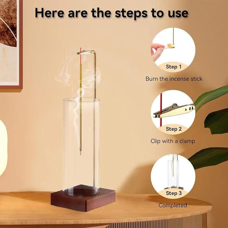 Scented Incense Holder without Incense, Desktop Ash Catcher Incense Holder with Wood Base, Room Accessories, Aroma Home Fragrance Decor for Meditation Yoga Relaxation, Home Decor, Aroma, for Room Scents, Glass
