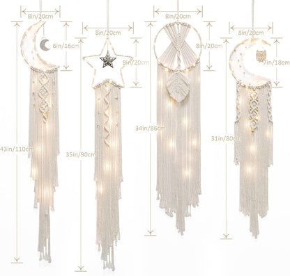 4 Pack Boho Dream Catcher Wall Decor Moon Dream Catcher Macrame Woven Wall Hanging Boho Home Decor Wall Art Beautiful Apartment Dorm Room Decor (Beige)