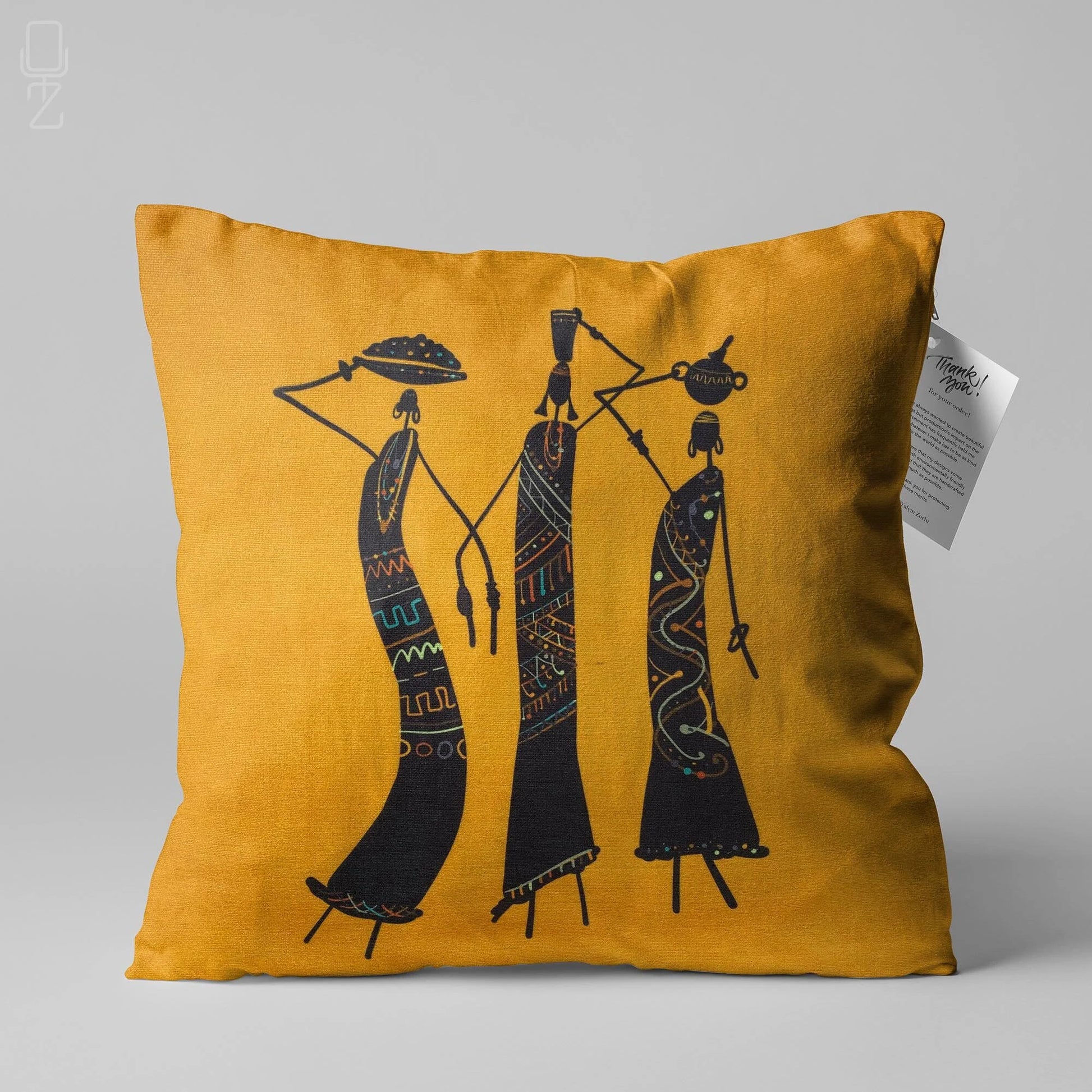 Abstract Orange Pillow Cover with Trio African Women Themed | Double Sided Printing on the Chenille with Different Size Options, OEKO-TEX®