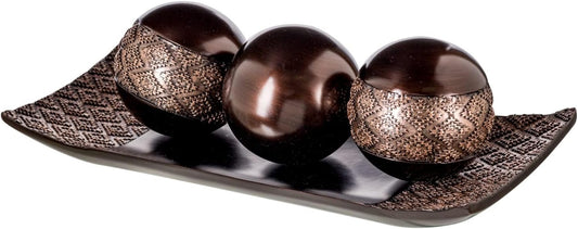 Dublin Brown Decor Tray and Ball Set - Living Room Decor - Entry Table Decor Centerpiece Table Decorations - Decorative Tray for Dining Table, Accent Table Decor Bowl for House Decor