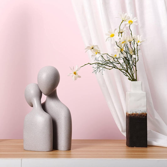 Couple Sculptures for Home Decor, Minimalist Romantic Lover Statue for Shelf, Office, Table Decorations for Living Room, Bedroom, Gift for Anniversary, Valentine, Birthday (Grey-Large)