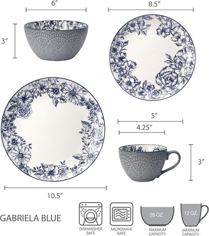 5216941 Gabriela Blue 16-Piece Dinnerware Set, Service for 4