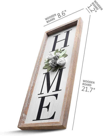 Wall Hanging Decor Home Sign with Felt Flower, Rustic Wooden Hanging Letters Decorative, Wood Vertical Wall Plaque Wall Decor Signs for Living Room House Housewarming Gift, Rustic Brown