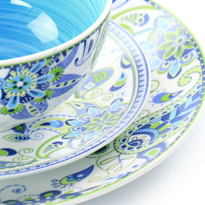 Blue Crush 16 Piece round Porcelain Dinnerware Set