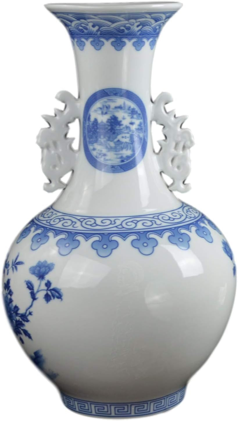 20" Classic Floral Porcelain Vase, China Vase, Decorative Vase, Double Ears, Reward Vases (Pink)