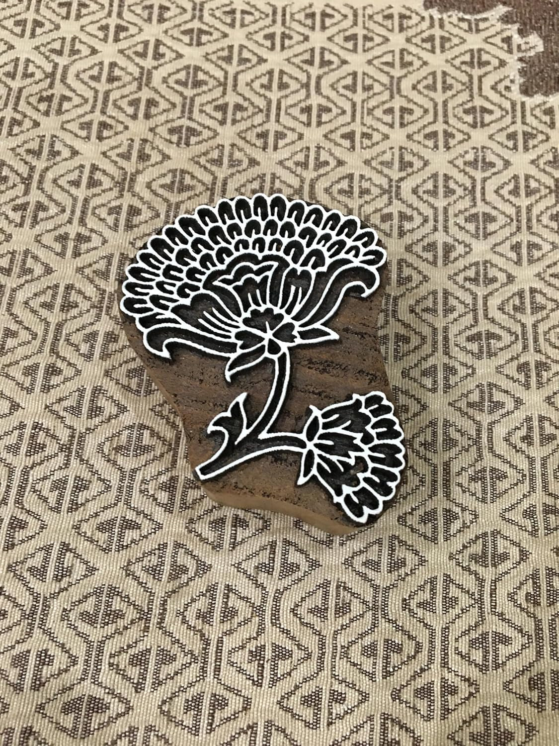 Marigold Flower Hand Carved Indian Wood Printing Block – Wooden Block for Textile Printing, Pottery Stamping, and Crafts