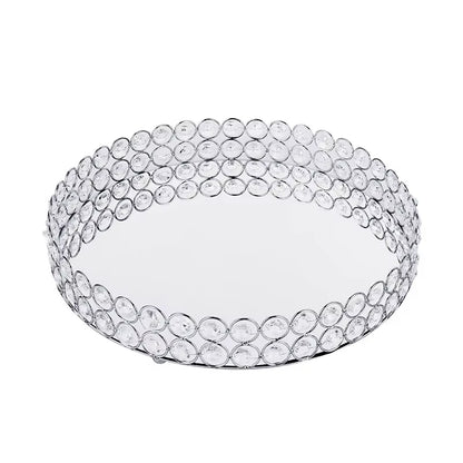 Crystal Decoratiive Mirror Tray round Plate Luxury Serving Tray Table Metal Makeup Storage Dishes Wedding Trinket Decoration