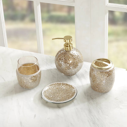 4 Piece Mosaic Bath Accessories Sets, Gold,Silver,Multi-Color