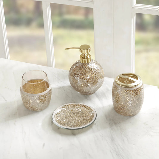 4 Piece Mosaic Bath Accessories Sets, Gold,Silver,Multi-Color