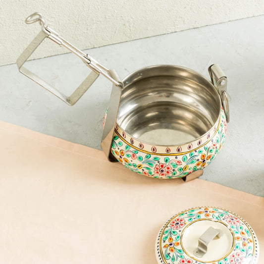 Two Tier Tiffin Box / Hand Painted Indian Style Tiffins/ Decorative Portable Steel and Enamel Food Containers /Gift for Hostess