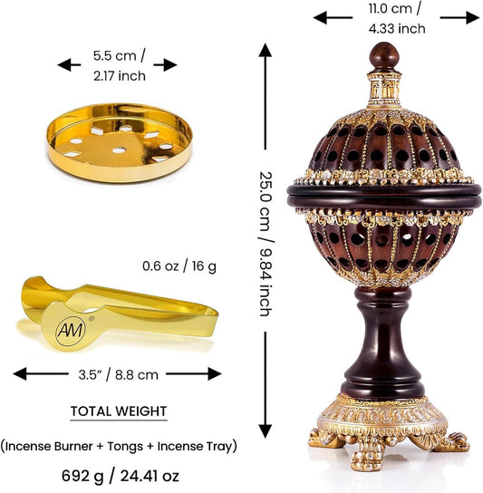 Lux Globe Incense Burner - Bakhoor Cone Holders | Frankincense Burner Charcoal | Mabkhara | for Office & Spiritual Decor (Brown)