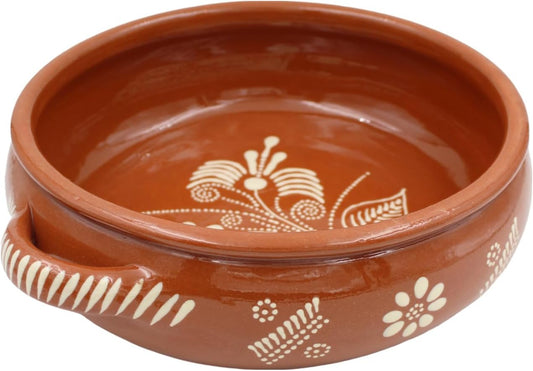 Traditional Portuguese Hand-Painted Vintage Clay Terracotta Cooking Pot Cazuela (N.2 7" Diameter)