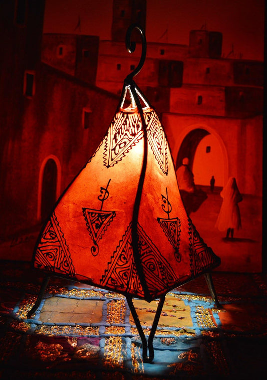 Exquisite Handmade Moroccan Henna Lamps & Sconces - Unique Leather Design in Vibrant African Red