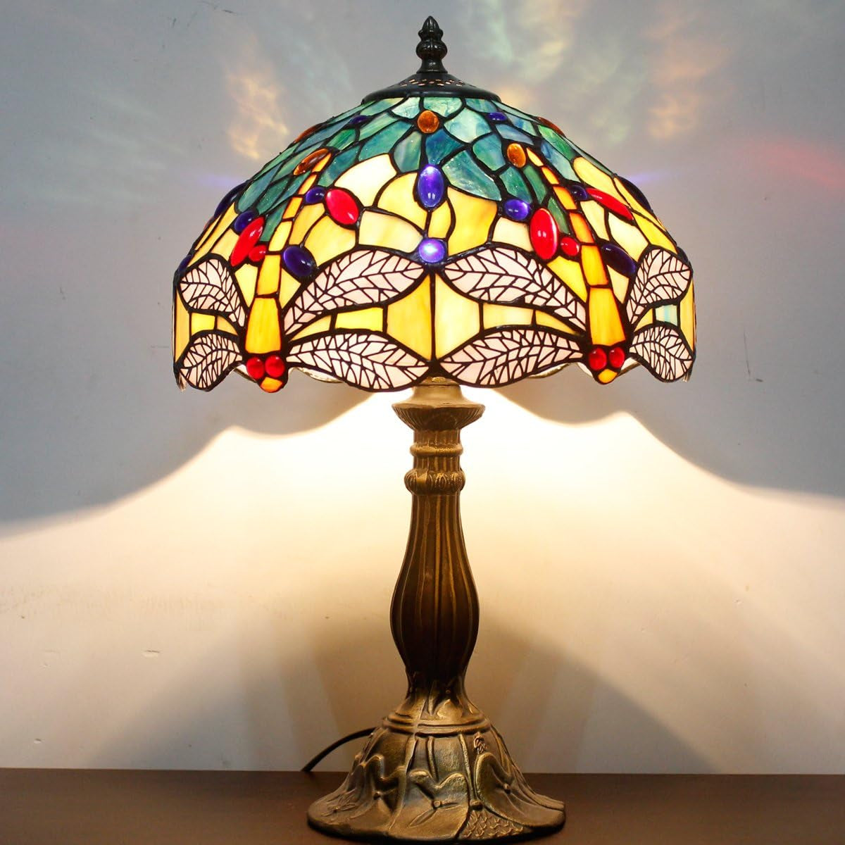 Stunning Tiffany Style Sea Blue & Yellow Dragonfly Table Lamp – Perfect Nautical Desk & Bedside Light for Bedroom, Living Room, & Home Office - 12x12x18 Inches