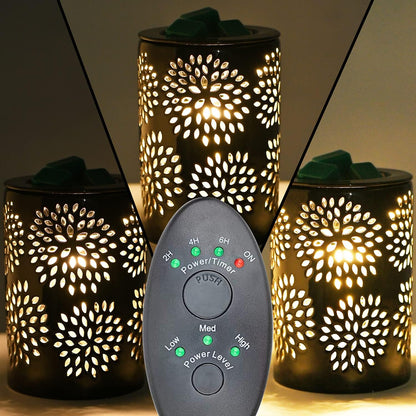 Ceramic Wax Melt Warmer with Timer and Silicone Dish,Candle Wax Warmer for Scented Wax & Essential Oils,Ideal Gift for Home Office Kitchen(Black)