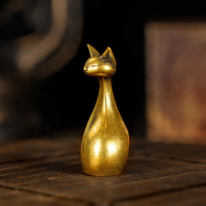 Solid Brass Cool Cat Statue - Retro Peek-A-Boo Feline Sculpture, Elegant Desk Decor & Collectible Gift for Cat Lovers