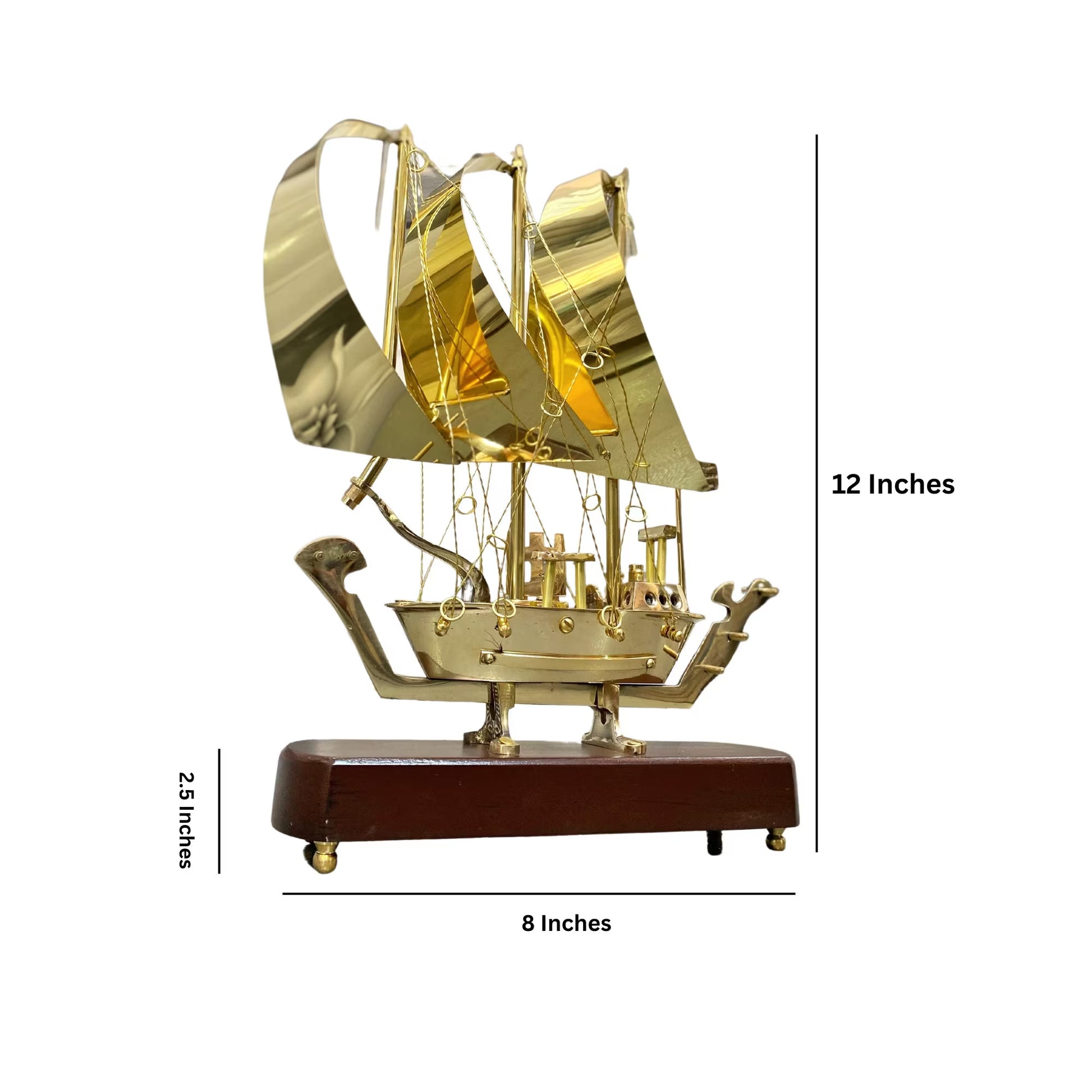 Brass Ship Decorative Showpiece I with Wooden Base I Fully Brass Maritime Majesty: Handcrafted Ship I Home Decor, Christmas Gift,