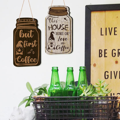 4 Pieces Coffee Bar Sign Wall Decor Farmhouse Wood Gnomes Coffee Sign Wall Hanging Plaque but First Coffee Table Plaque for Cafes Supplies