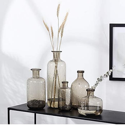 Bamberoom Handmade Bud Glass Vases , Pack of 1, Modern Simple Style Flower Vase for Home Shelf Decor and Office Table Decor. (D, Grey)