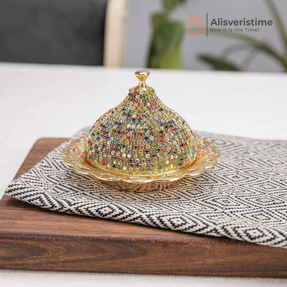 Crystal-Embellished Turkish Tea Glass Set with Zamak Holders and Saucers (SET of 6) (Multi)