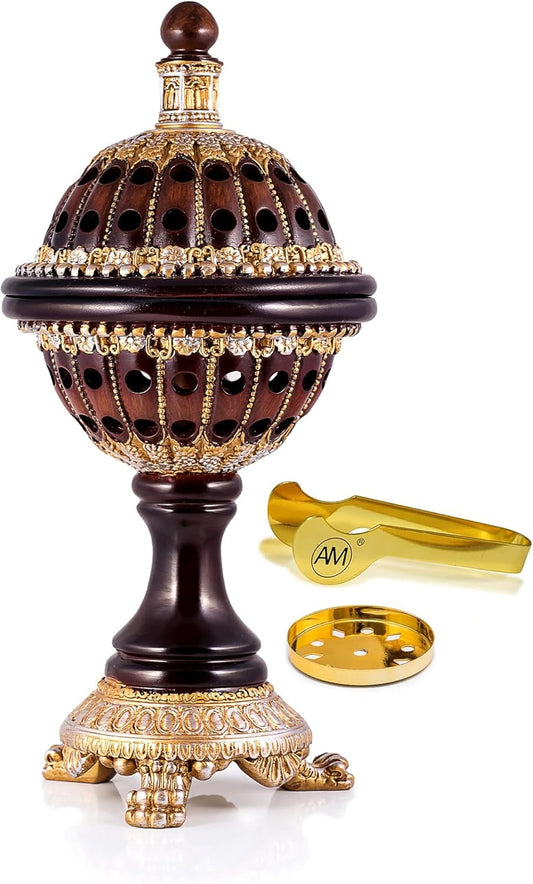 Lux Globe Incense Burner - Bakhoor Cone Holders | Frankincense Burner Charcoal | Mabkhara | for Office & Spiritual Decor (Brown)