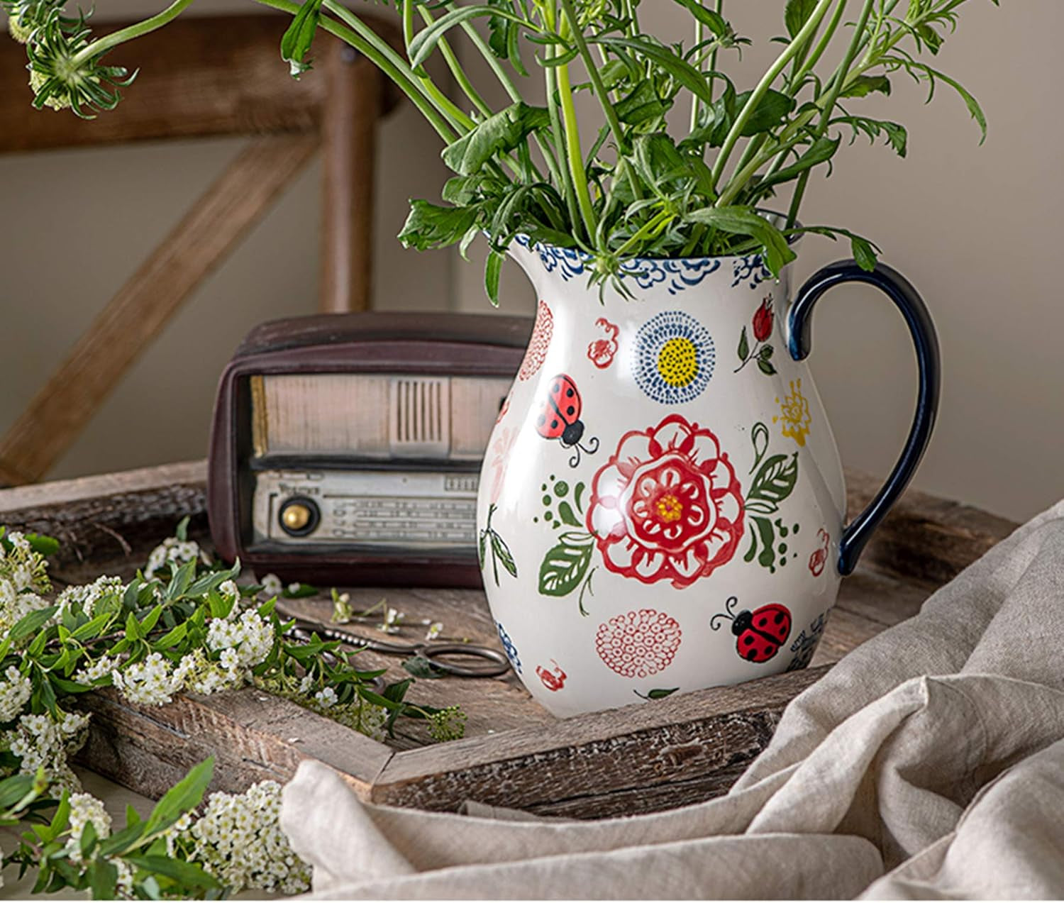 Ceramic Jug Vase Vintage Lemon Antique French Embossed Ceramic Flower Vase Heart Jug (E)