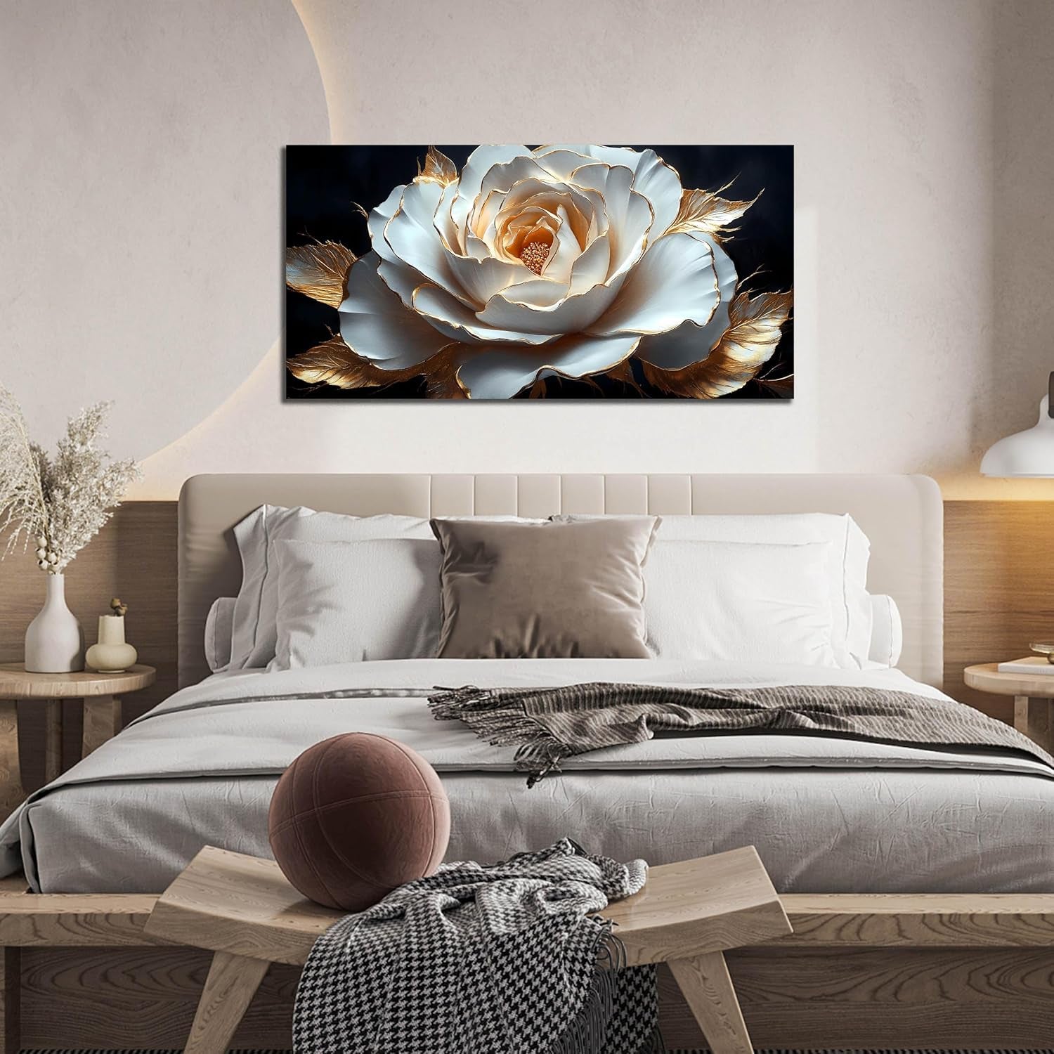 Large White Flower Canvas Wall Art for Living Room Bedroom Home Office Black and White Flower Picture Modern Canvas Prints Framed Wall Decor Artwork Size 20X40