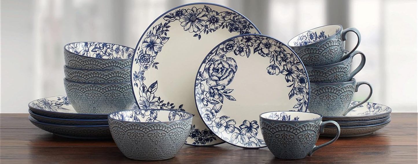 5216941 Gabriela Blue 16-Piece Dinnerware Set, Service for 4