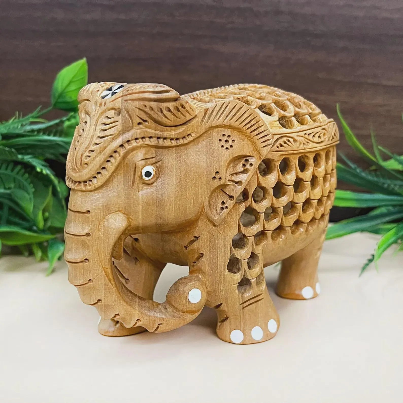 Handcrafted Wooden Elephants Statue