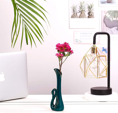 Set of 2 Ceramic Flower Vases, Retro Minimalism Ceramic Vases Elegant Swan Neck Shape Dry and Wet Flower Arrangement Vases for Home Decor, Green