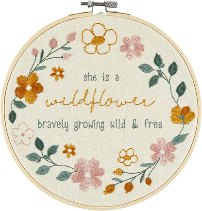 Embroidered Wall Art - Wooden Hoop Framed Wall Décor for Home, Kitchen or Office, 8-Inch Diameter, Wild & Free