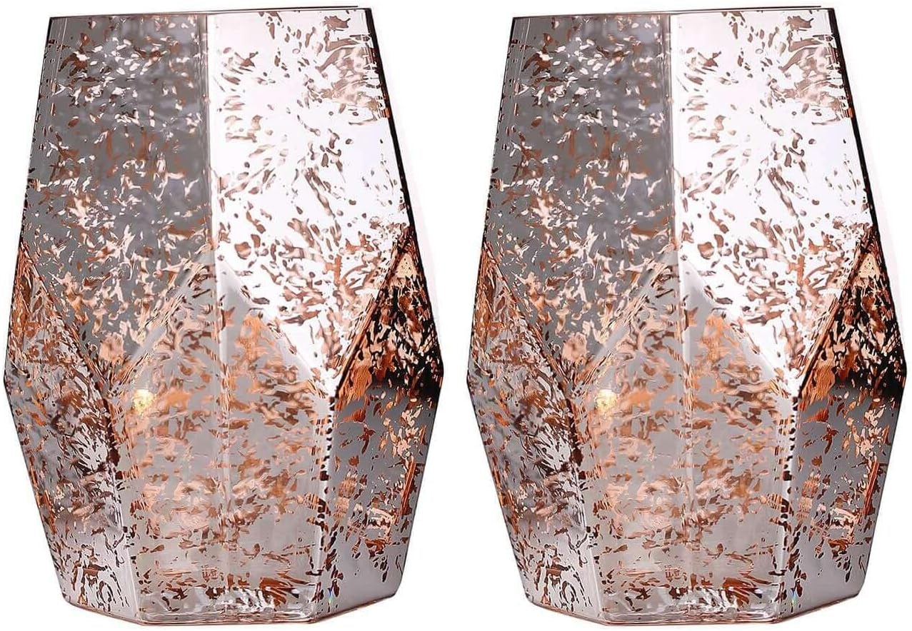 2 Pack 8" Pentagon Geometric Vases Mercury Glass Candle Holders - Silver | Rose Gold