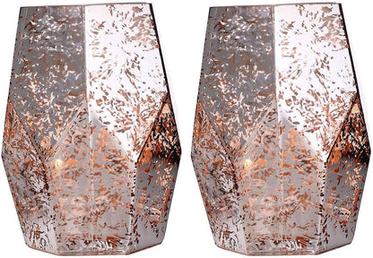 2 Pack 8" Pentagon Geometric Vases Mercury Glass Candle Holders - Silver | Rose Gold