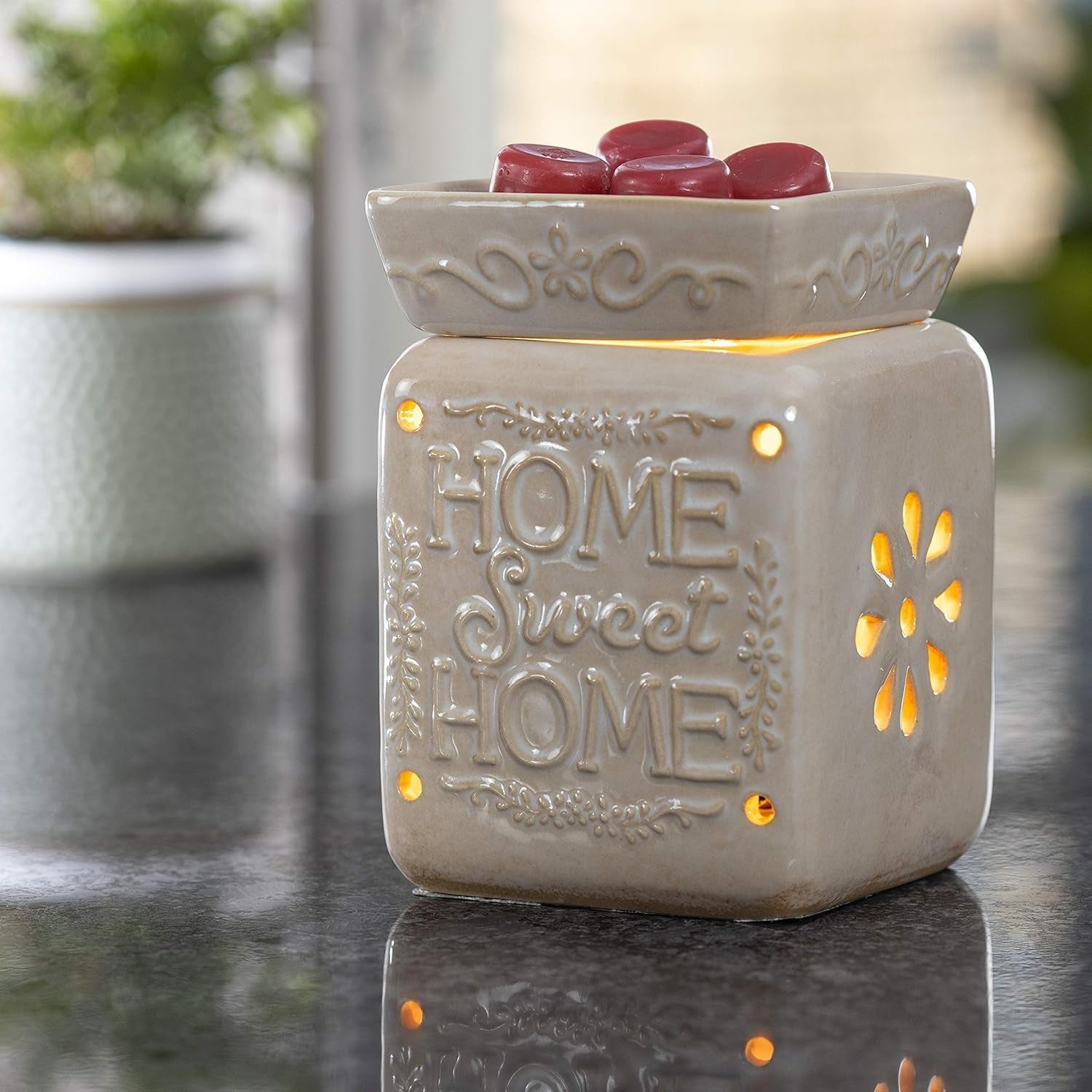 Wall Plug-In Wax Warmer for Scented Wax Ceramic Home Sweet Home Electric Home Fragrance Warmer for Essential Oils Candle Wax Melts and Tarts Scent Warmer Night Light