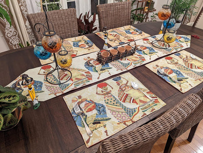 Elegant Tapestry Table Runner - Dancing Women Festive Celebrate Kwanzaa African Ethnic Culture - Multi-Colorful Cotton Linen Woven Kitchen Dining Mats - 13" X 54"