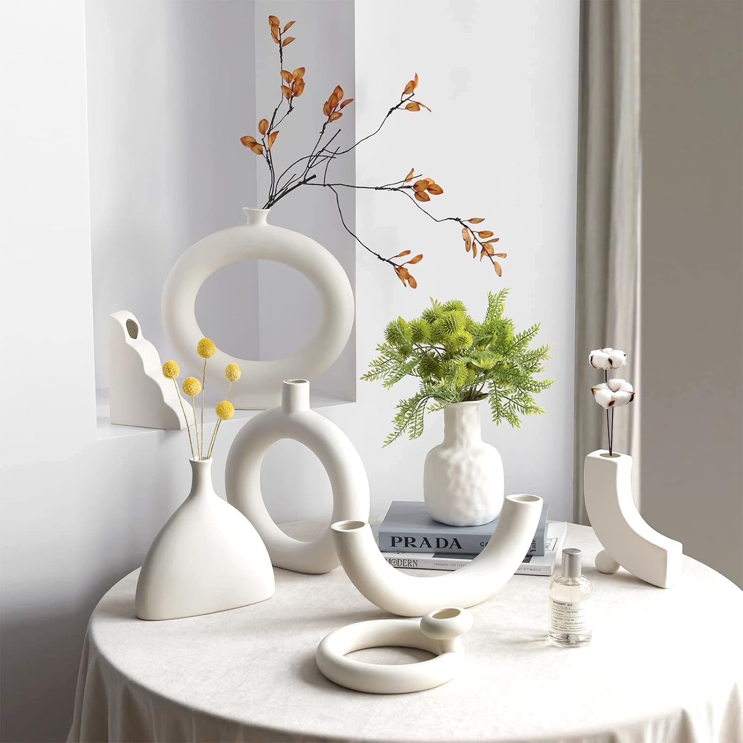 White Ceramic Vase for Home Decor, Modern Geometric Abstraction Decorative Vases for Centerpieces,Kitchen, Living Room,Office,Wedding,Gifts(Minimalist-Fish Tail)