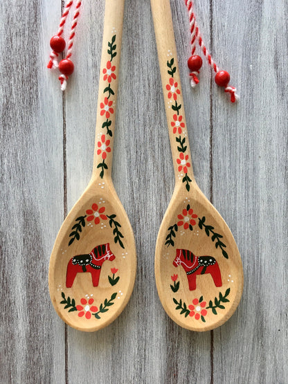 Swedish Kitchen Decor, Dala Horse, Swedish Gifts, Rosemaling, Scandinavian Decor, Swedish Kitchen, Wooden Spoons, Handmade Wood Decor