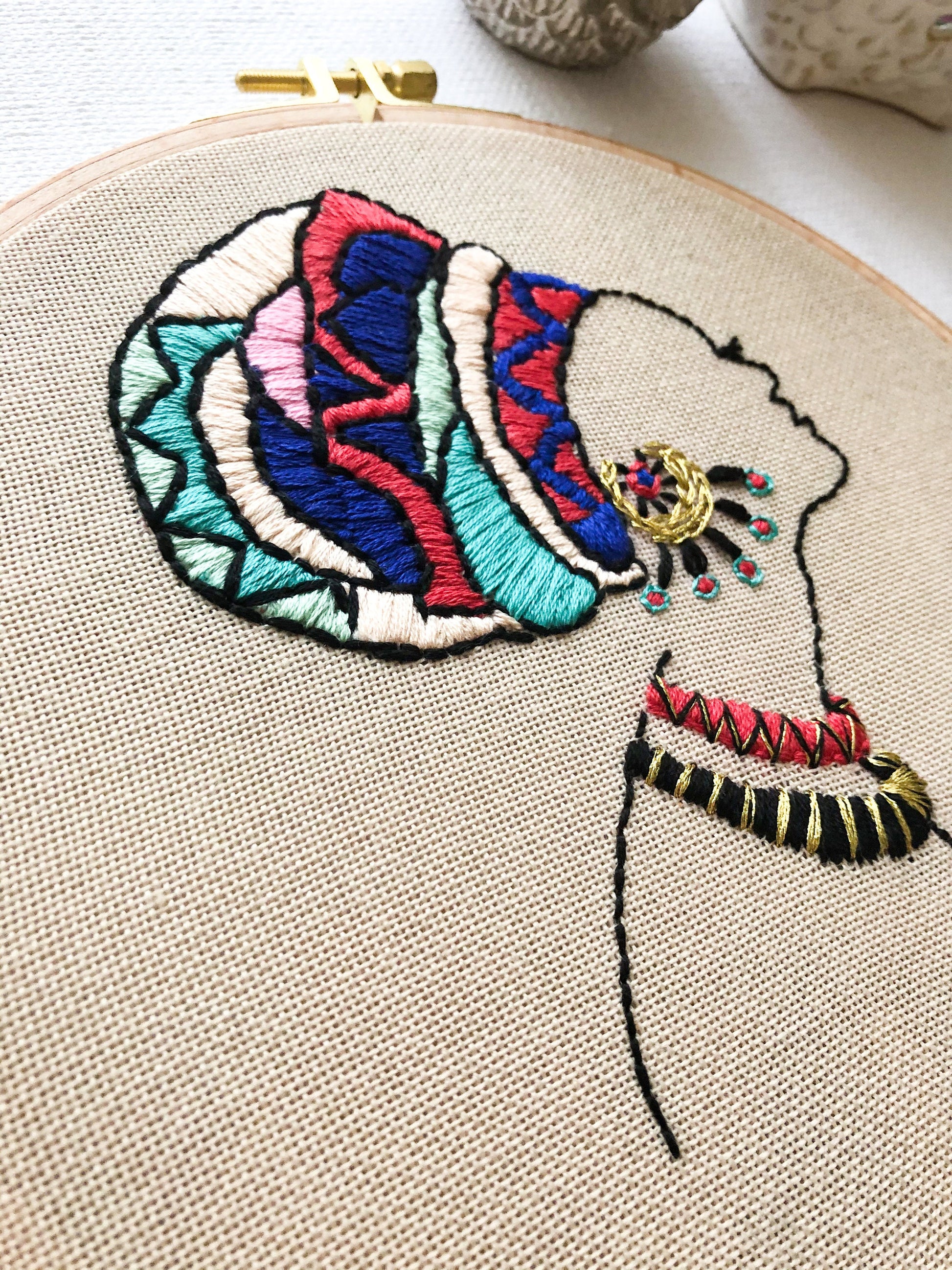 African Girl Embroidery Kit. Hand Embroidery Hoop Art. Line Art Embroidery. Modern Embroidery. Adults Craft. DIY. Embroidery Hoop.