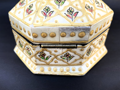 Handmade Jewellery Box Octagonal Rajasthan India Hand Painted Folk Art