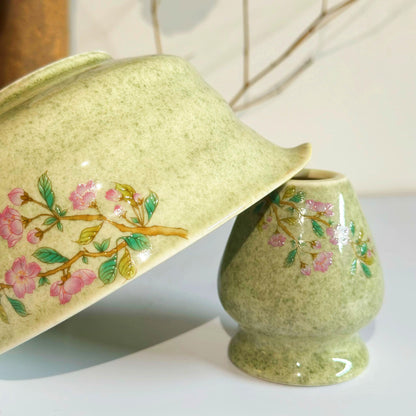 Flower Ceramic Matcha Whisk Set with Bamboo Whisk, Ceramic Matcha Bowl Set with Spout, Unique Matcha Kit Tea Set, Matcha Gift Set Gift Ideas